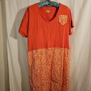 fun custom orange1X t-shirt dress w/geometric print skirt POCKETS